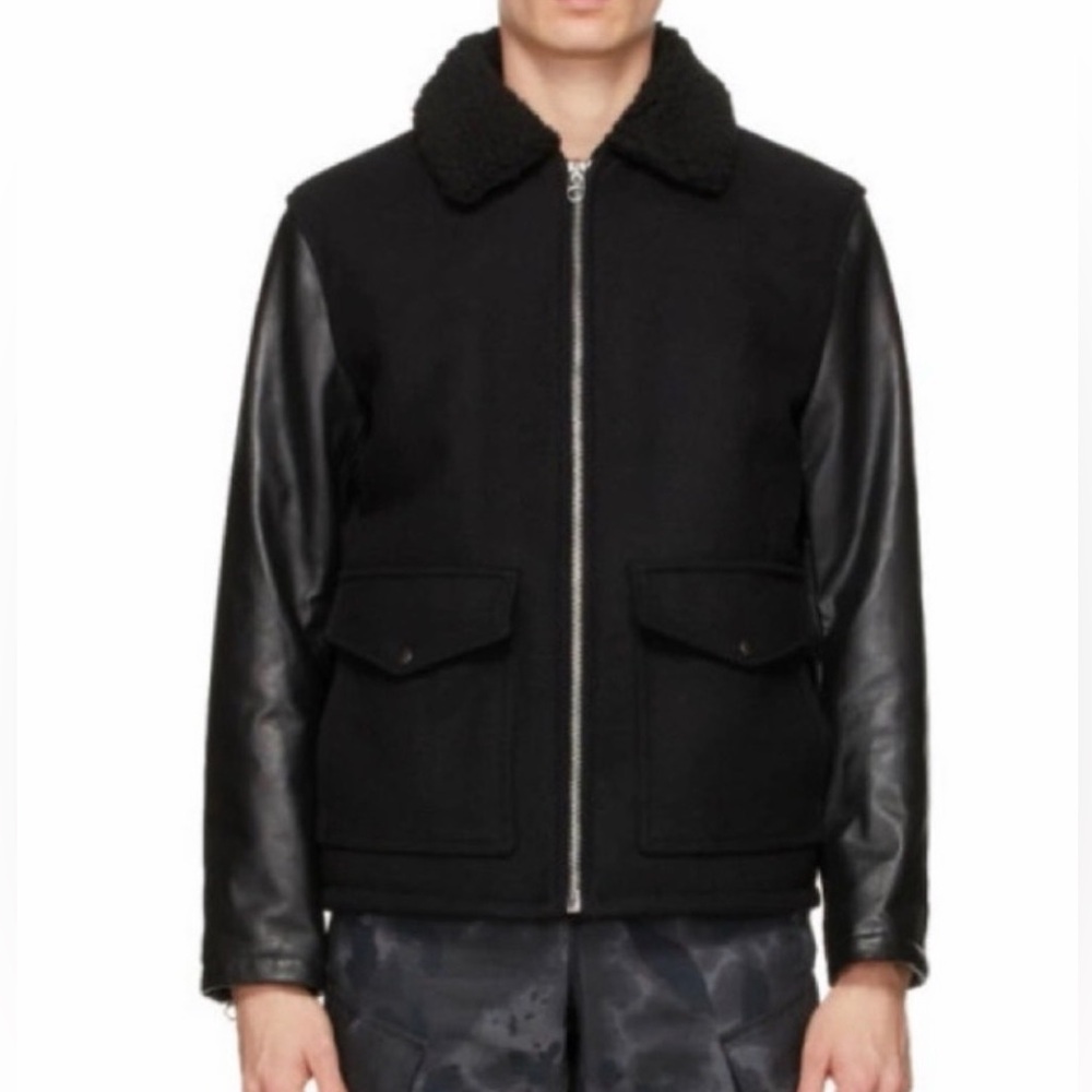 Nwt Rag and Bone Men's Black Jacket with Leather Sleeves